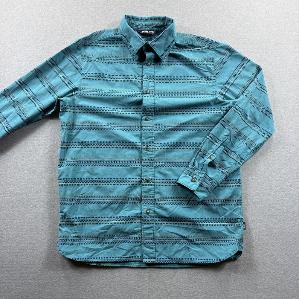 The North Face Shirt Mens Large Blue Striped Long Sleeve Button Front Casual